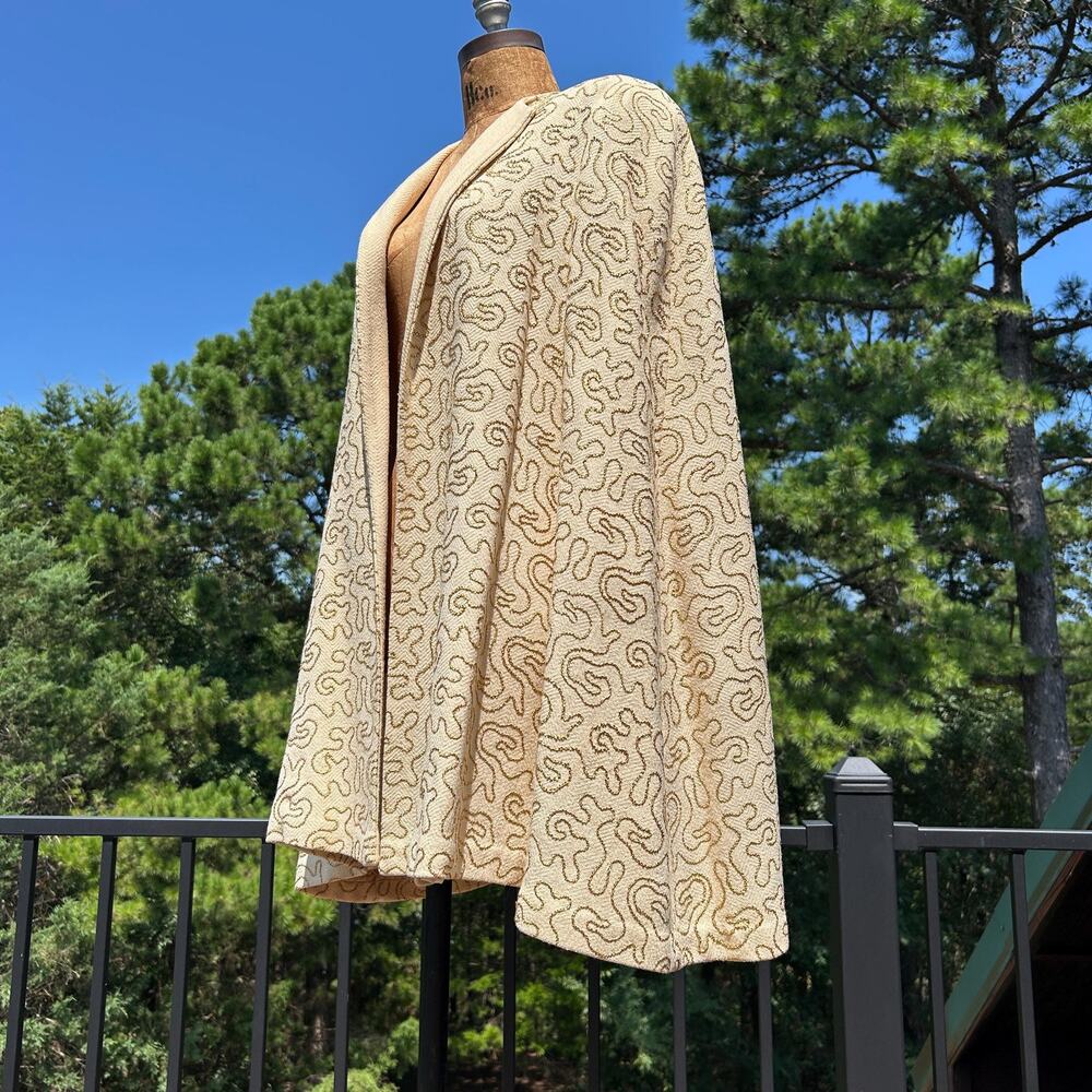Vintage 40s/50s Cream Tone Wool + Gold Soutache Old Hollywood Swing Cape OS